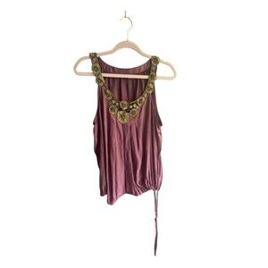 Womens Silky Purple Bubble top Size XL with beaded embellishments A.N.A brand